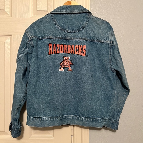Vintage UARK razorbacks denim jacket, embroidered